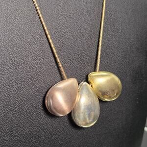 Viennois Three Tone Drop Pendant Necklace Dangling Gold Silver Copper Drops
